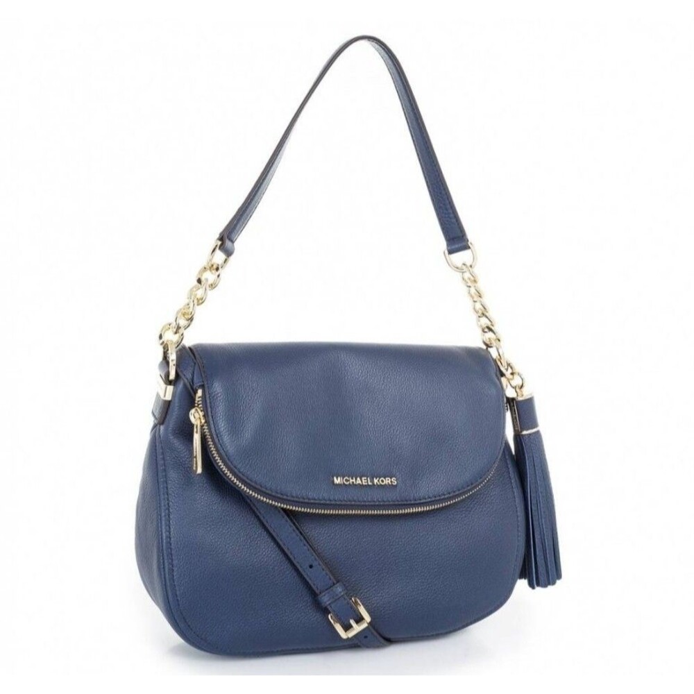 Michael Kors Navy Leather Convertible Shoulder Crossbody Bag "Bedford" 8"W x 6"H